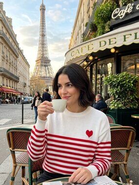 SHEIN Knit Sweater with Red Stripes and Heart Accent Size L (fits 8/10) EU 40/42